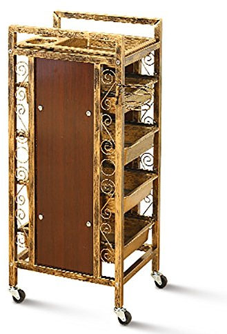 5 Tiers Retro Friseurwagen Golden Salon Wagen Schönheit Barbier Haar Färbung Tablett Rollen Lagerung Bahnhof Mit 4 Schubladen Haartrockner Halter, 1