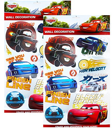 TE-Trend 2 Stück Disney 3D Poster Disney Cars Lightning McQueen Wandtattoo 8 Stück Wandsticker Wandbilder Jungen Kinderzimmer Deko Mehrfarbig