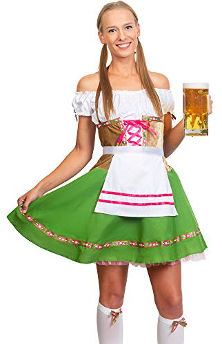 Skeleteen Oktoberfest Beer Girl Costumes - German Bavarian Traditional Womens Oktober Fest Dirndl Dress - Large