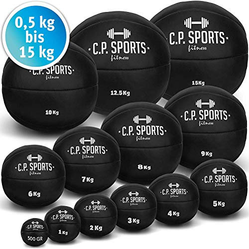 C.P.Sports Medizinball Leder Schwarz K5, Gewichtsball, Medizinbälle, Ball, Gymnastikball - 0,5 kg, 1 kg, 2 kg, 3 kg, 4 kg, 5 kg, 6 kg, 7 kg, 8 kg, 9 kg, 10 kg, 12,5 kg, 15 kg (Set 10+12,5+15 KG)