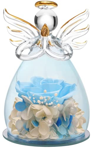ANLUNOB Geburtstagsgeschenk für Immer Rose, Glaskuppel-Engelsstatue – ewige Rosenblume, handgefertigt – Geschenk für Frauen, Freundin, Mutter, Mutter, Oma, Oma