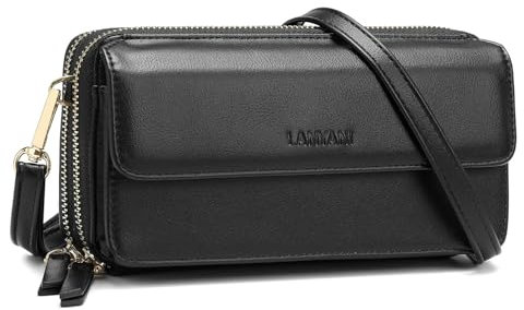 Women Crossbody Wallet Cell Phone Purse RFID Blocking Ladies Small Shoulder Bag Wristlet with card slots and strap (Black)