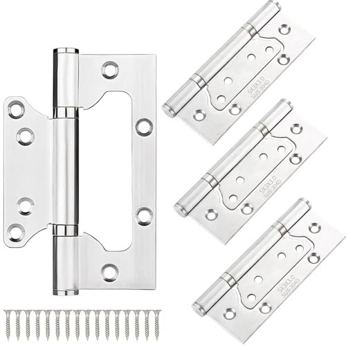 Qrity 4x Charnières en Acier Inoxydable, 5 Pouces Rectangulaire Feuille 125mm Charnières de Porte Invisibles, Argent