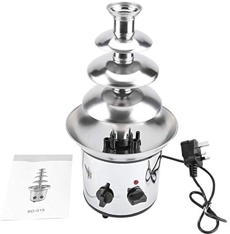 Chocolate Fountain Machine 4 Tiers, Stainless Steel Fondue Chocolate Fountain Electric Chocolate Fountain Chocolate Fondue Maker for Household Birthday Christmas, 170W