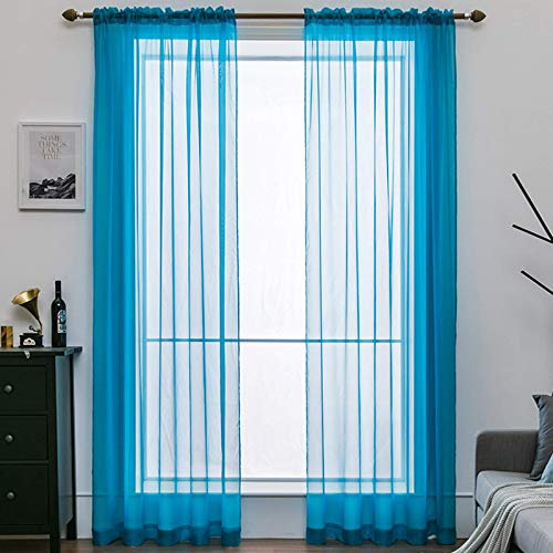 MIULEE Voile Vorhang Transparente Gardine aus Voile Einfarbig Stangendurchzug Transparent Wohnzimmer Luftig Dekoschal für Schlafzimmer 2er Set 160 x 140cm (H x B), Rod Pocket Blau Türkis