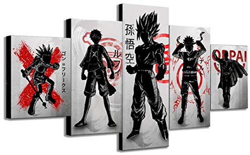 Tableau Naruto Toile 5 Pièces Avec Cadre Sasuke Anime Impression sur Toile Photos pour Salon Chambre décorations pour la Maison(Avec Cadre 50x100cm)