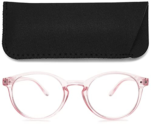 MAGIMODAC Damen Computer Lesebrille Blaulichfilter Leicht Rund Oval Lesebrillen Computerbrille mit Sehstärke Lesehilfe Sehhilfe(Transparent Rosa, 1.00)