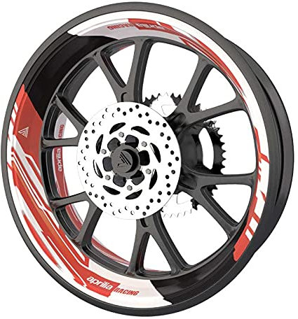 Complete Pack of Wheel Rim Stickers for Aprilia Racing (8 Stickers for 2 Wheels) (Red)