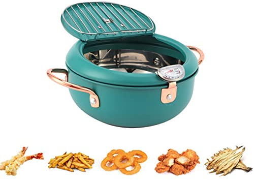 MOUMOUTEN Olla para Freidora Profunda, Sartén Tempura de Acero Inoxidable 304 de Estilo Japonés con Control de Temperatura y Tapa de Rejilla para Goteo de Aceite, para Papas Fritas, Camarones, Pollo