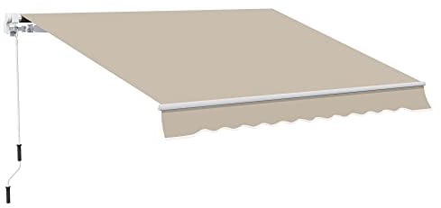 Outsunny manuelle Gelenkarmmarkise Markise 3,95m mit Handkurbel Balkonmarkise Sonnenschutz Wandmontage Balkon Alu Weiß+Beige 395 x 245 cm