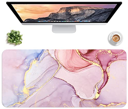 Hsurbtra Schreibtischunterlage, XL Mauspad, 76,2 x 35,6 cm, wasserdichter PU-Leder-Schreibunterlagenschutz, ultradünne große Laptop-Tastaturunterlage, rutschfeste Tastaturmatte,Rosa Marmor