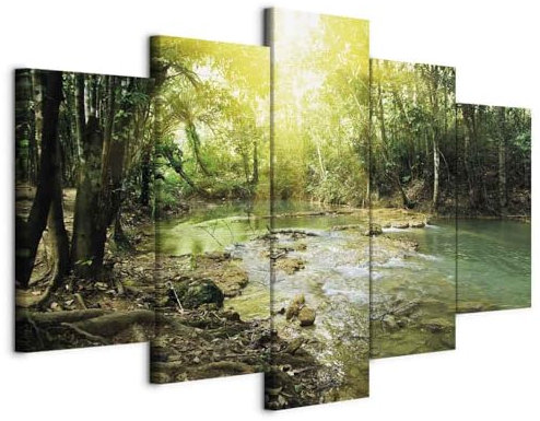 B&D XXL - Quadro 150x75 cm 5 Pezzi - Stampa su Tela Strutturata XXL Grande - Quadri Moderni Componibili Camera da Letto Matrimoniale - Stampe da Parete Arte - mare Bosco Natura