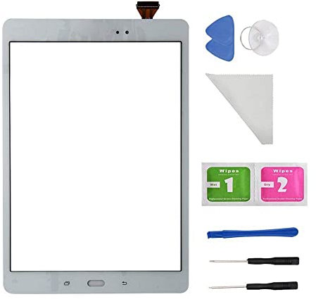 E-Soul Pantalla táctil digitalizador de cristal para Samsung Galaxy Tab A 9,7 pulgadas SM-T550 T550 T551 T555 (sin LCD) con adhesivo y herramientas (color blanco)