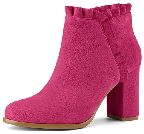 Allegra K Stivaletti da donna con tacco a blocchi con volant, Rosa acceso., 38 EU