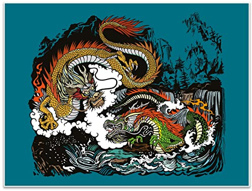 wandmotiv24 Poster als Wanddeko, Größe 80x60cm, Drache, Wasser, Japan, Moderne Wanddeko, Wandbilder, Deko, Bild M0247