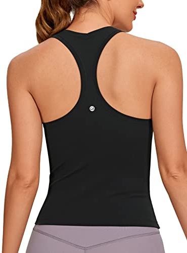 CRZ YOGA Butterluxe Damen Gym Ärmelloses Shirt Sommer Yoga Tank Top Racerback Lang Sport Tops Fitness Blickdichte Oberteile Schwarz 38