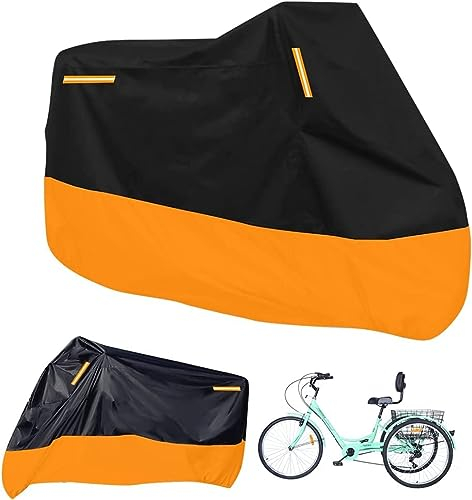 BoHangong Premium Dreiradabdeckung für Erwachsene, universell für alle 3 Räder Fahrrad Motorrad Outdoor und Indoor Abdeckung Aufbewahrung (264,2 x 110 x 124,5 cm) (Schwarz & Orange, 210D)