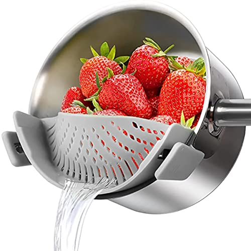 Caffney Clip on Strainer for Pots Pan Silicone Food Strainers Heat Resistant Hands-Free Pan Strainer Kitchen Food Sieve for Spaghetti, Pasta, Ground Beef Colander Spout Fits All Bowls and Pots