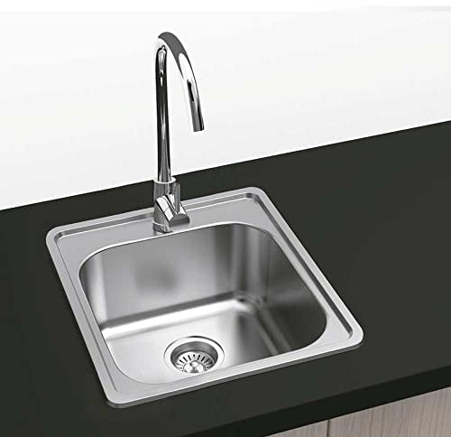 Gresinex | Fregadero Cocina Zurich Cuadrado Sobre Encimera | 1 Seno | 16 cm Profundidad Agujero Incluido - Acero Inoxidable Aisi 304