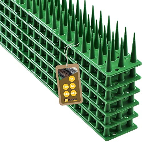 KADAX 6 Stück Vogelabwehr Spikes, Kunststoff, 51x4x3,5 cm, 3-reihig, für Tauben, Katzen, Marder, Zaun, Balkon, Dach, Fensterbank, robust und wetterbeständig, frei zuschneidbar, Grün