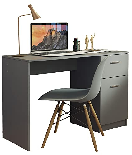 Madesa Schreibtisch, Computertisch mit 1 Schubladen und 1 Tür, für Schlafzimmer und Büro, 110 x 45 x 77 cm, aus Holz - Grau