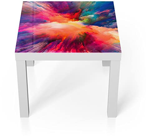 DEQORI Glastisch | weiß klein 55x55 cm | Motiv Bunte Farbwolke | ausgefallener Beistelltisch aus Glas | Hochglanz Couchtisch fürs Wohnzimmer | moderner Couch Tisch mit Design