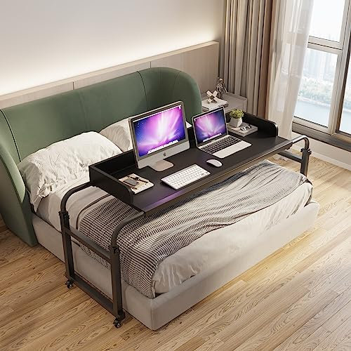 Überbetttisch mit Rollen, Schreibtisch über Bett, Schreibtisch, King-Size-Bett, Tisch, Laptop-Tisch über dem Bett, Tisch mit Rädern, Schwarz