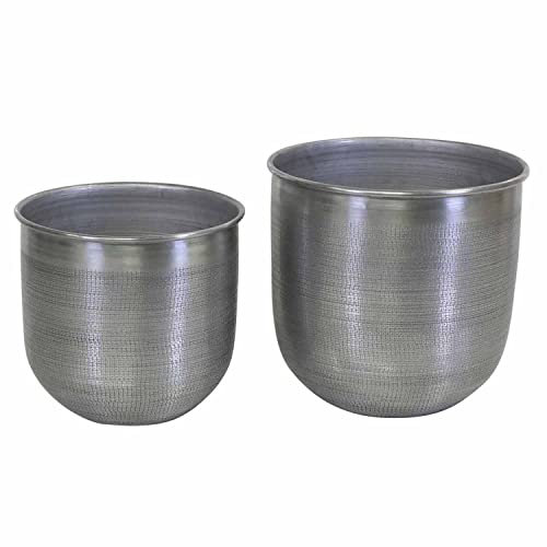 Casa Moro Blumentopf Übertopf ALIKANTE 2er Set Klein Silber rund Aluminium Hammerschlag Designer Metall Boho Gartengefäß Pflanzkübel edel Blumen-Kübel ABK105