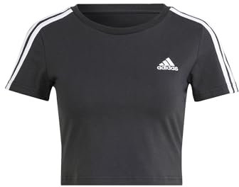 adidas Mujer Essentials 3-Stripes Crop tee, Black/White, L