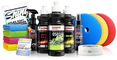 Politurset: Sonax Politur Set + Royal Pads Premium Polierpads + Dr. Wack Lackversiegelung + Zubehör - Auto Politur | 13-teilig
