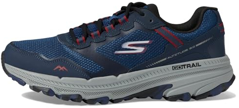 Skechers Herren Go Run Trail Höhe 2.0 Sneaker, Marineblaues und rotes Ledergewebe,43.5 EU
