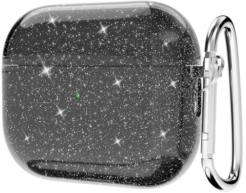 Svanove Custodia per AirPods 3 con glitter trasparente, scintillante e carina custodia per AirPods di terza generazione con portachiavi, guscio rigido Girly Y2k alla moda estetica alla moda, accessori