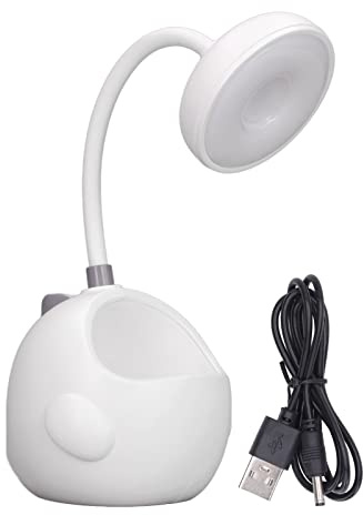 Schreibtischlampe, USB Wiederaufladbar 360 Grad Schwanenhals LED Schreibtischlampe mit Stifthalter für Studenten für Büro (Weiß)