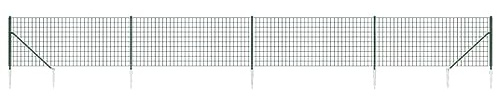 vidaXL Maschendrahtzaun, Gartenzaun Wildzaun mit Bodenhülsen PVC Beschichtung, Drahtzaun Begrenzungszaun für Außenbereich, Drahtgitter Maschendraht, Grün