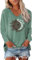 Teesho Damen Tshirt Langarm V Ausschnitt Oberteile Basic Shirts Casual Longshirt Drucken Pullover Herbst Tops Tunika（Grau grün/XL