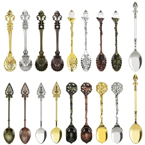 Chostky 18 piezas Cucharas de café retro, cucharas de aleación de cristal, cucharas de postre de vajilla creativa, cucharas de té talladas retro, cucharas de café, pastel de azúcar, sopa de helado