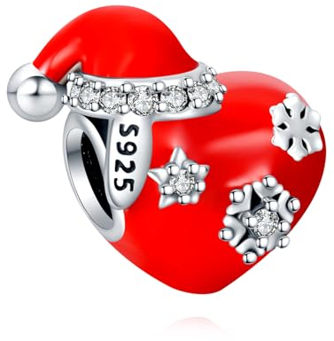 LaMenars Rote Liebe und Weihnachtsmütze Charm for 925 Sterling Silver Perlen für Mädchen Geschenke für Frauen Halskette & Armband