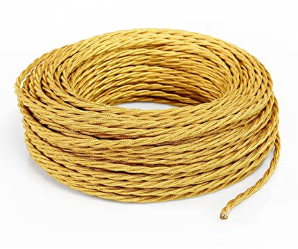 LaMorell LightDesign - Cavo Elettrico Treccia/Trecciato Rivestito in Tessuto. Colore Oro Sezione 2x1.50 (5 Metri)