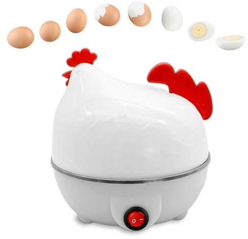 Caldera de huevo – Caldera de huevo eléctrica con forma de pollo, capacidad de 7 huevos. – Olla de huevos al vapor para huevos duros, huevos escalfados, huevos hervidos con apagado automático Wobblo