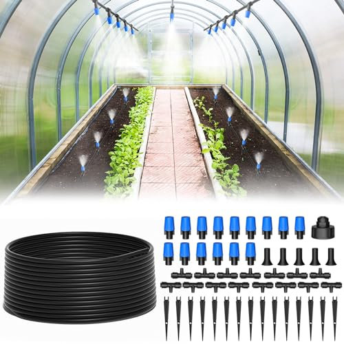MIXC 65FT Quick-Connect Drip Irrigation System Kit, Automatic Garden Watering System with 1/4 Fast-Lock Tubing - Adjustable Nozzles for Garden, Greenhouse, Lawn, Potted Plants