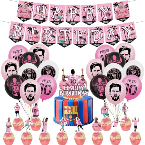 Philoctes Messi Geburtstags Luftballons, Fußballstar Geburtstagsfeier Dekorationen, Happy Birthday Banner Dekoration Themenparty, Party Deko Messi Cake Toppers Messi Ballon für Kinder