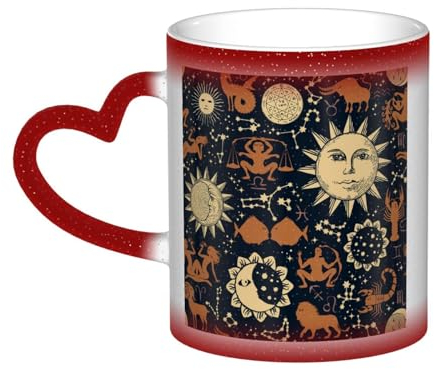 Morning Coffee Cup Changing Color Mug Funny Sun Moon Zodiac Signs Ceramic Heat Sensitive Tea Mugs Milk Cups Holiday Presents for Women Men Family Friends Lover(red)