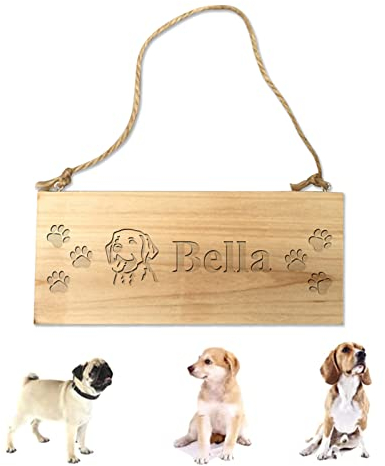 Personalisiertes Hundekäfig-Schild, individuell graviertes hängendes Hundehütten-Namensschild mit Hunderassen-Silhouette, hölzernes Bauernhaus-Dekor, handgemachtes Geschenk