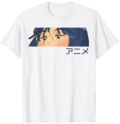 Japanische ästhetische Brille für Mädchen, blaue Anime-Augen T-Shirt