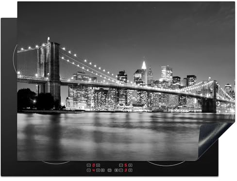 KitchenYeah© Protection Plaque Induction 70x52 cm Protege Deco Cuisine Cache Protège De Cuisson Accessoires New York - Pont - Brooklyn - Noir et blanc - Architecture