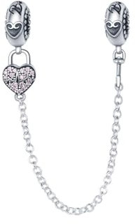 Dog Shoe Guitar Safety Chain Family Tree Rabbit Orca Birthday Charm Bead Pendant 925 Sterling Silver Compatible With Pandora Charm Moments Bracelet (I Love You Heart Locked Padlock Safety Chain)