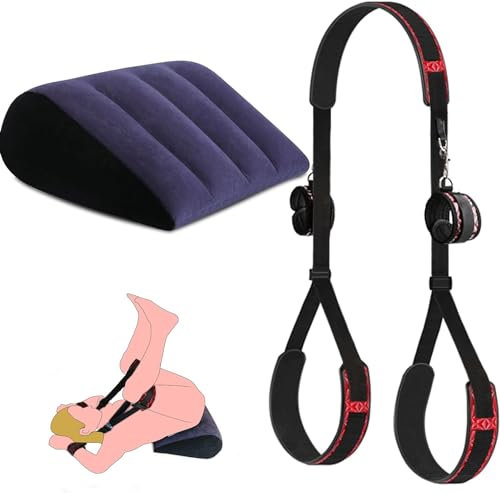 Sex Toys Position Kissen mit Sex Leder Bondage Strap, Sex Ramp Möbel für Paar tiefe Position Unterstützung, Sex Harness Oberschenkel Restraint Einstellbare Sling Fesseln für Frauen Männer