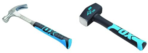 OX Pro Claw Hammer - 20 oz & OX Club Hammer - Sledgehammer with Fibreglass Handle - Forged and Induction Hardened Hammerhead - 2.5 lb / 1.1 kg