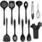 TEAMFAR Küchenhelfer Set, 11 Stück Silikon Schwarz Küchenset Küchenutensilien mit Utensilienhalter, Antihaft Hitzebeständiger Kochbesteck Kochutensilien Set für Kochen, Gesund, Leicht zu Reinigen