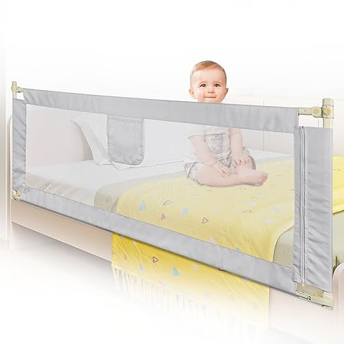 OHMG 180CM Barandillas de La Cama,Barrera de Seguridad para Niños,Barrera Seguridad Cama,Ajustables en Altura Portátil Barrera de Cama Elevación Vertical,Barrera de Seguridad Anti-caída